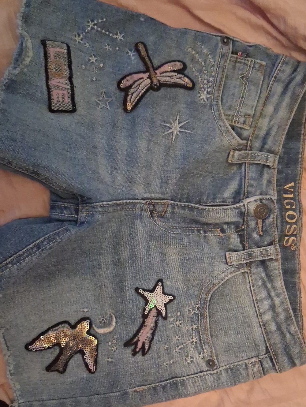 Girls Vigoss Light Blue Sequin & Embroidered High-Rise Jean shorts-girls size 14